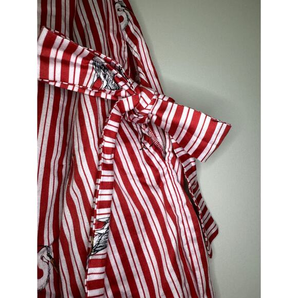 Red Vertical Striped w/Heron Bird Print Bow by Zara Womens Long Sleeve Blouse L - Picture 5 of 13